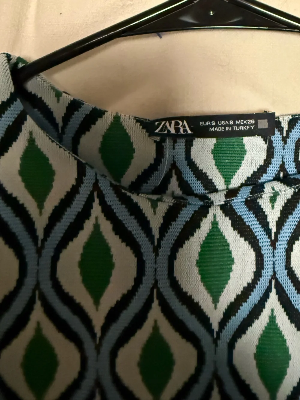 Zara Long Sleeve Geometric Mini Dress in Teal and Green